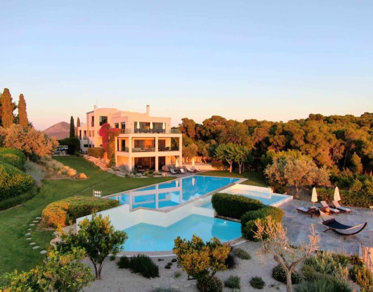 Villa- Magnolia -Porto Heli-by-Olive-Villa-Rentals-sunset-views-pool-area