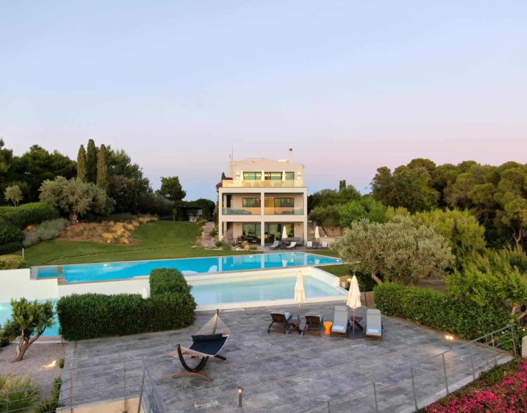 Villa- Magnolia -Porto Heli-by-Olive-Villa-Rentals-sunset-views-pool-area