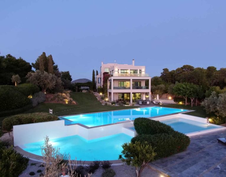 Villa- Magnolia -Porto Heli-by-Olive-Villa-Rentals-night-pool-area