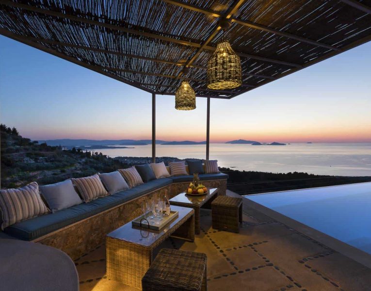 Villa- Lilium -Spetses-by-Olive-Villa-Rentals-pool-area-sunset