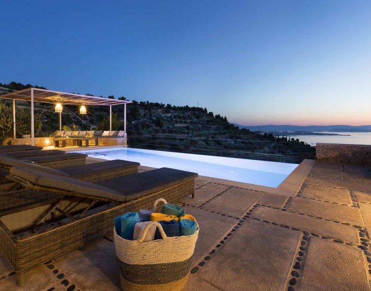 Villa- Lilium -Spetses-by-Olive-Villa-Rentals-pool-area-sunset