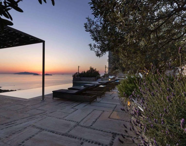 Villa- Lilium -Spetses-by-Olive-Villa-Rentals-pool-area-sunset