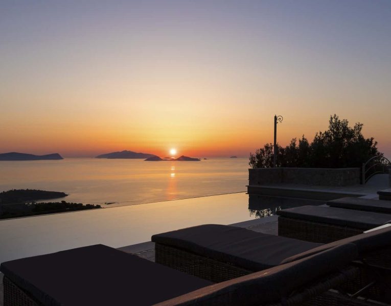 Villa- Lilium -Spetses-by-Olive-Villa-Rentals-pool-area-sunset