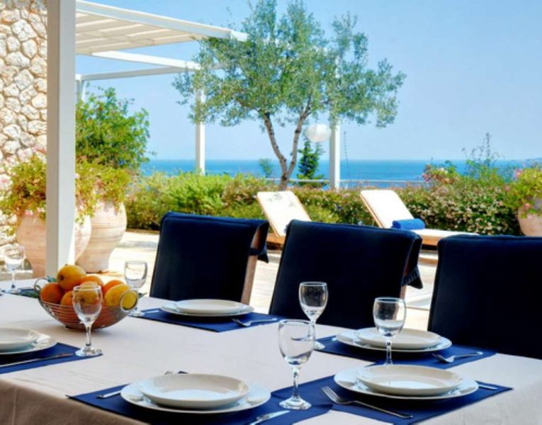 Villa Ligeia in Corfu Greece, dining table, by Olive Villa Rentals