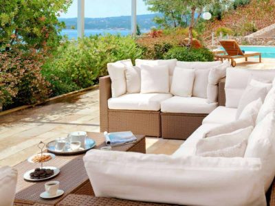 Villa Ligeia in Corfu Greece, couch, by Olive Villa Rentals