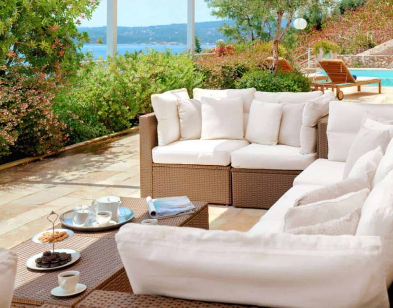 Villa Ligeia in Corfu Greece, couch, by Olive Villa Rentals
