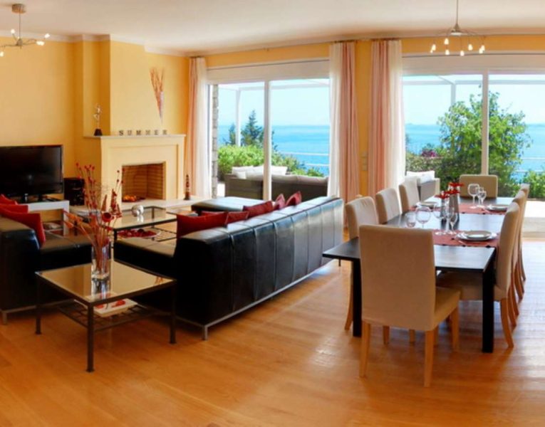 Villa Ligeia in Corfu Greece, living room, by Olive Villa Rentals