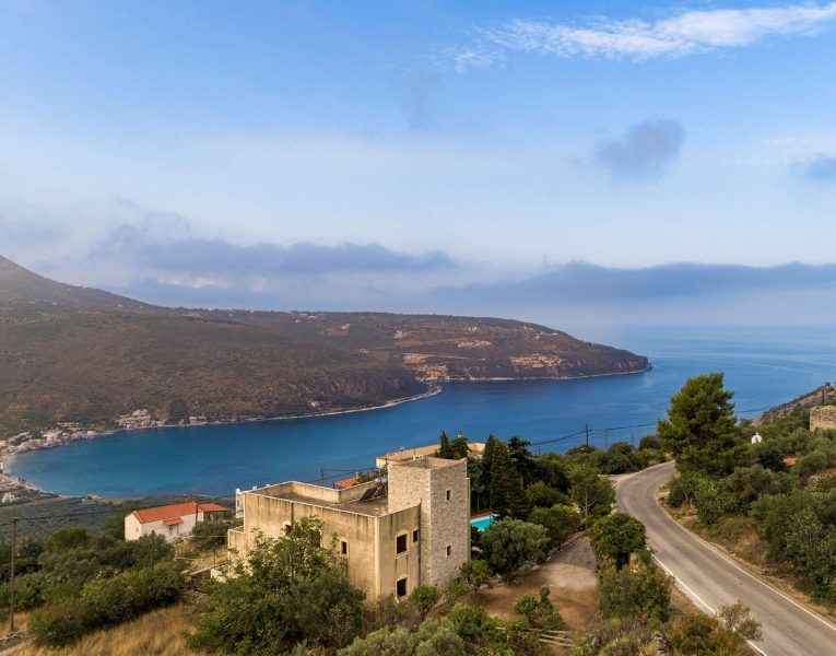 Oitylon Traditional Tower in Mani Peninsula Greece, sea view 2, by Olive Villa Rentals