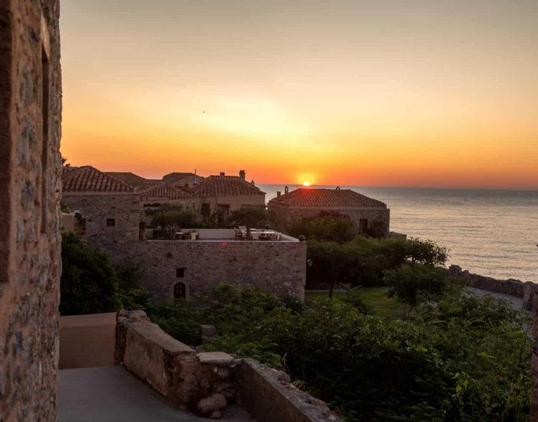 Catello Malvazia in Monemvasia, sunset, by Olive Villa Rentals