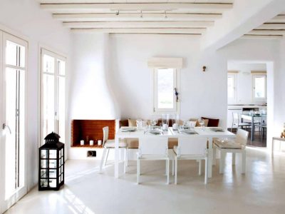 Villa Alistaire in Mykonos Greece, dining room, by Olive Villa Rentals