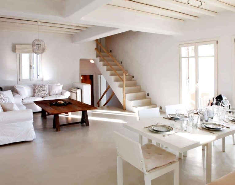 Villa Alistaire in Mykonos Greece, living room, by Olive Villa Rentals