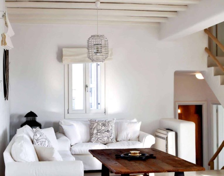 Villa Alistaire in Mykonos Greece, living room 2, by Olive Villa Rentals