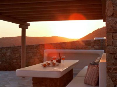 Villa Alistaire in Mykonos Greece, sunset, by Olive Villa Rentals