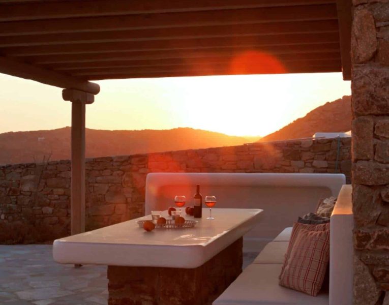 Villa Alistaire in Mykonos Greece, sunset, by Olive Villa Rentals