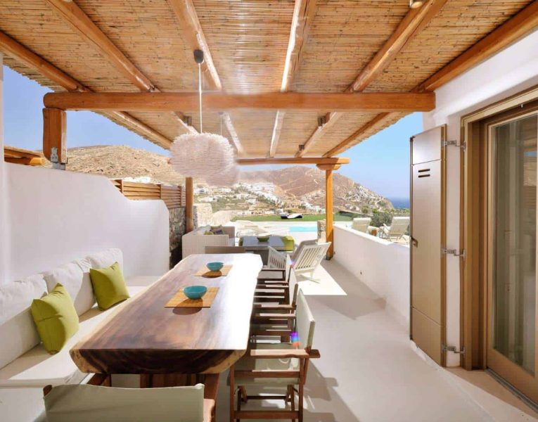 Villa Ambrosia in Mykonos Greece, dining table, by Olive Villa Rentals