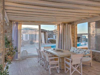 Villa Anemos in Mykonos Greece, dining room, by Olive Villa Rentals