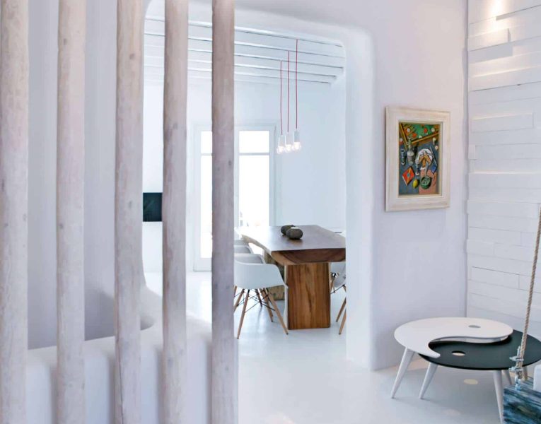 Villa Ariadne in Mykonos Greece, dining room, by Olive Villa Rentals