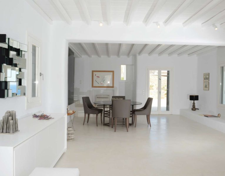 Villa Calanthe in Mykonos Greece, living room, by Olive Villa Rentals