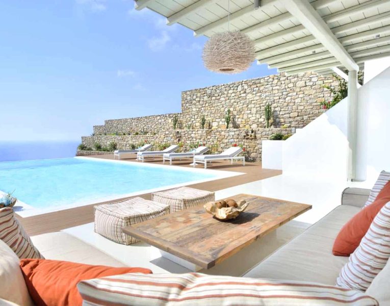 Villa Eterea in Mykonos Greece, pool view, by Olive Villa Rentals