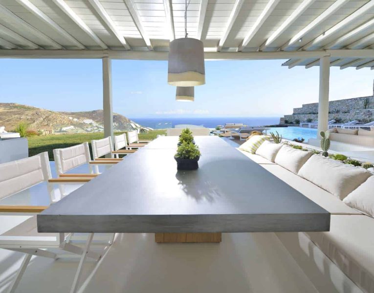 Villa Eterea in Mykonos Greece, dining table, by Olive Villa Rentals