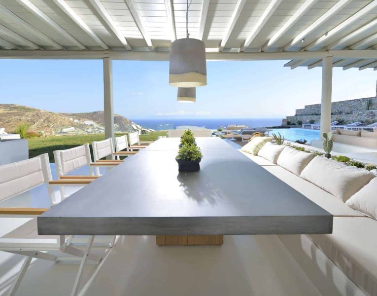 Villa Eterea in Mykonos Greece, dining table, by Olive Villa Rentals