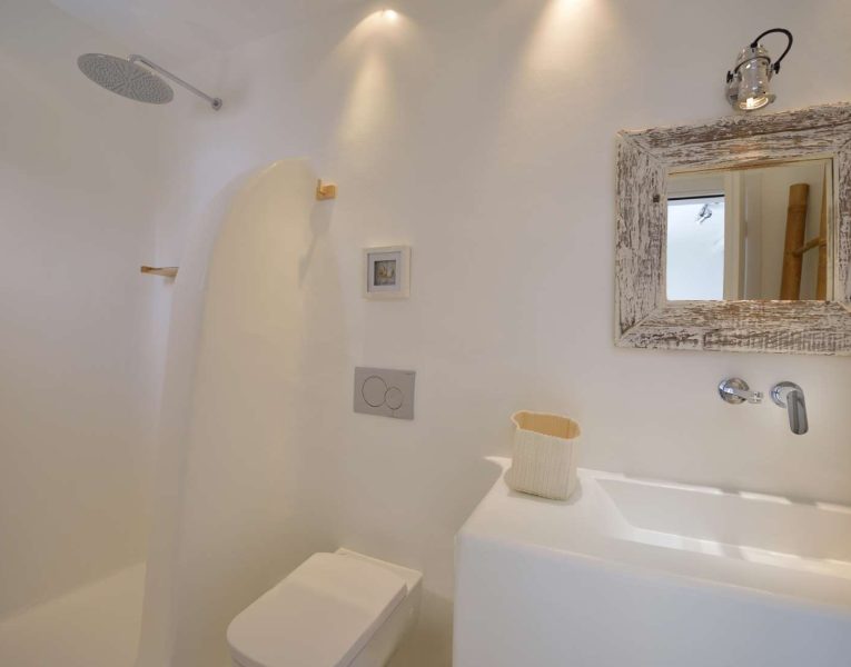 Villa Hypatia in Mykonos Greece, bathroom, by Olive Villa Rentals