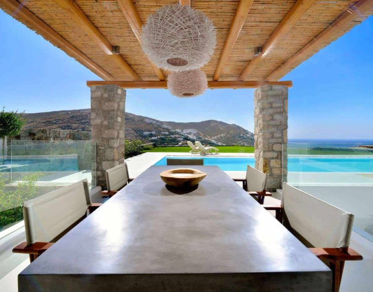 Villa Hypatia in Mykonos Greece, dining table 2, by Olive Villa Rentals
