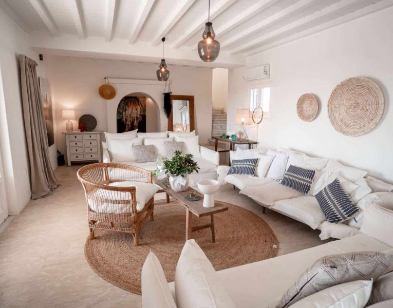 Villa Zoe in Mykonos Greece, living room 3, by Olive Villa Rentals