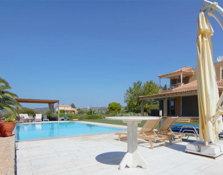 Villa Dahlia in Porto Heli Greece, pool view, by Olive Villa Rentals