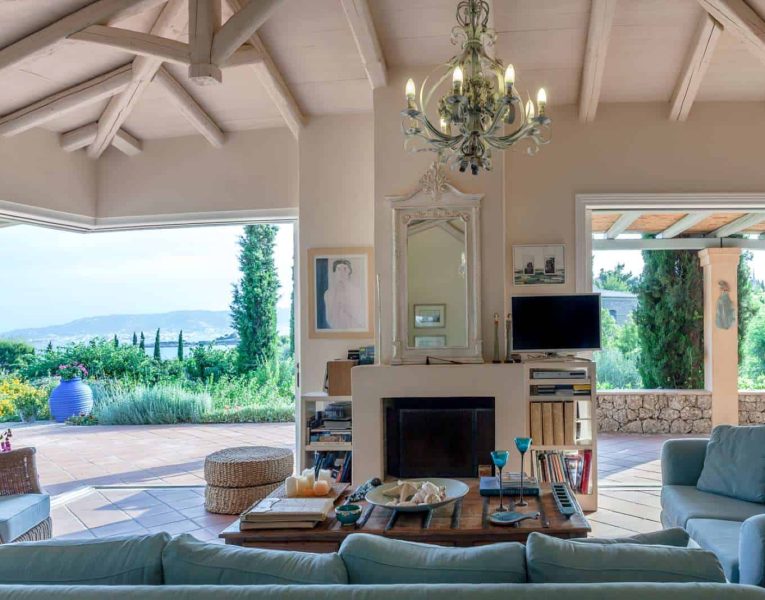 Villa Dantea in Porto Heli Greece, living room, by Olive Villa Rentals
