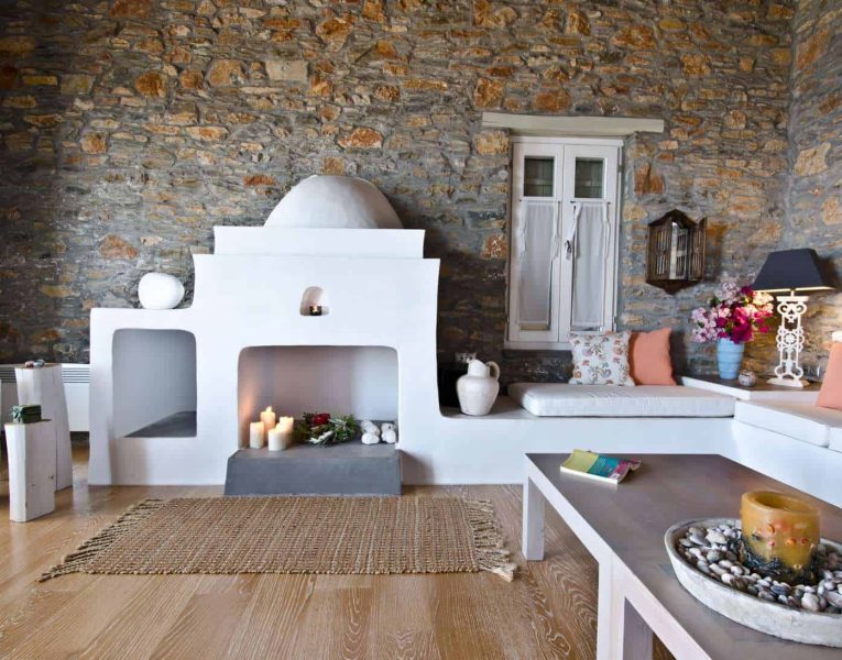 Villa Cybele in Skopelos Greece, living room, by Olive Villa Rentals