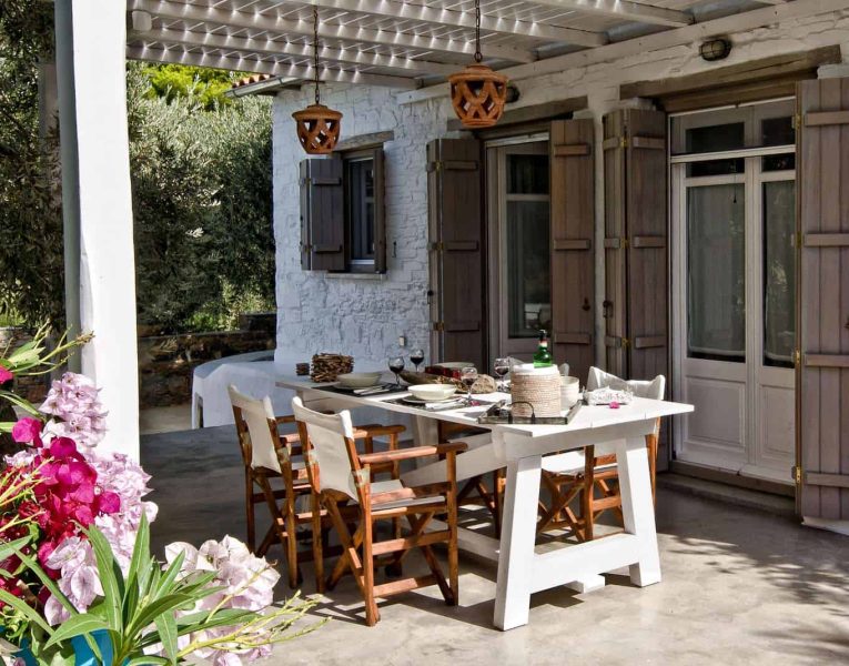 Pool Villa Selene in Skopelos Greece, dining table 2, by Olive Villa Rentals