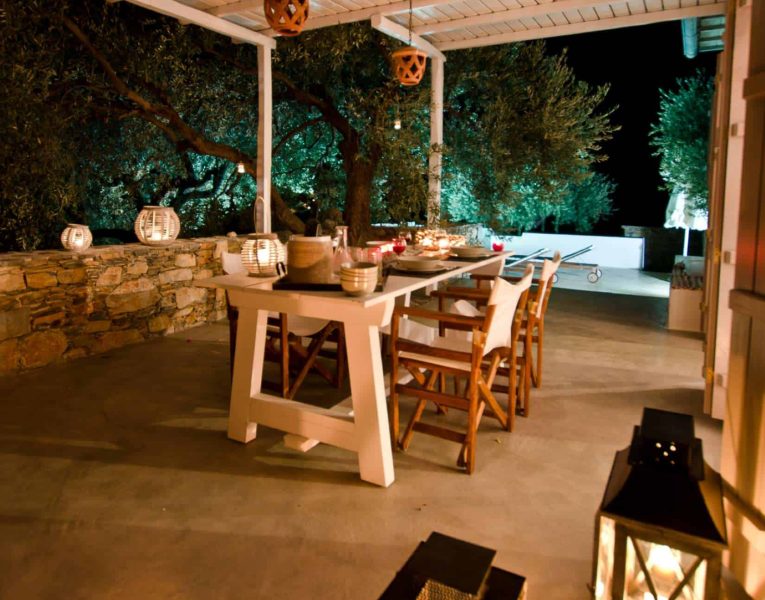 Pool Villa Selene in Skopelos Greece, dining table 6, by Olive Villa Rentals
