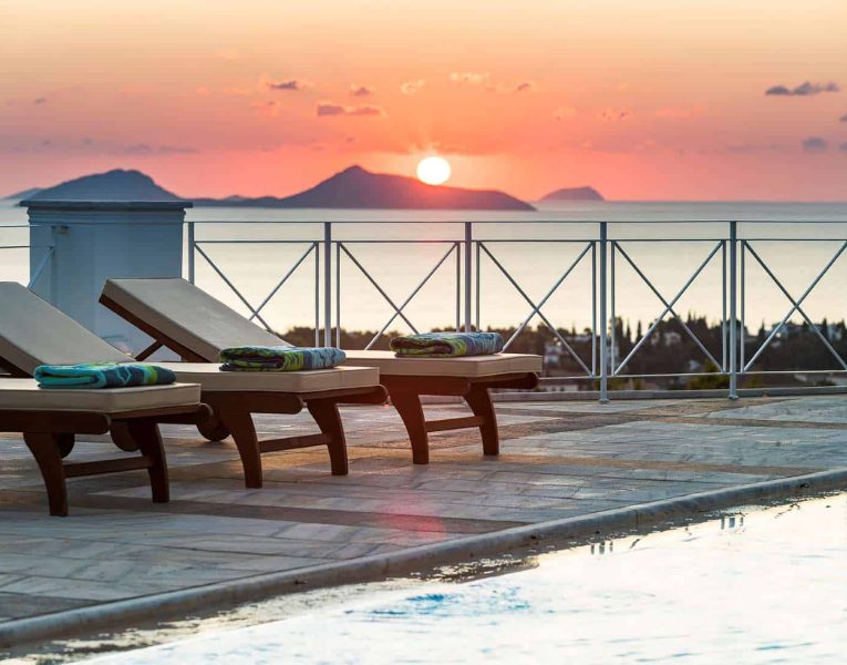 Villa Pegasus in Spetses Greece, sunset, by Olive Villa Rentals
