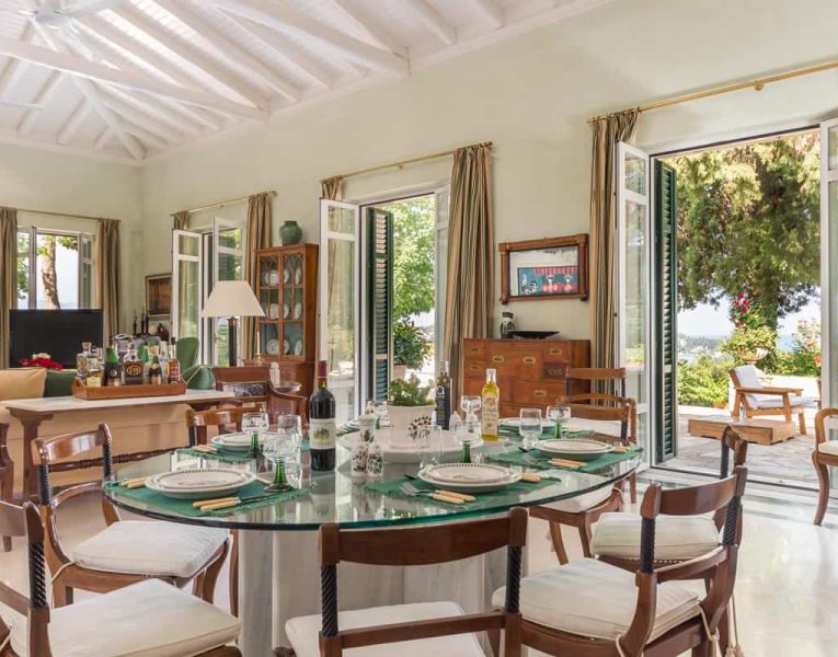 Villa Emeralda in Corfu Greece, dining room, by Olive Villa Rentals